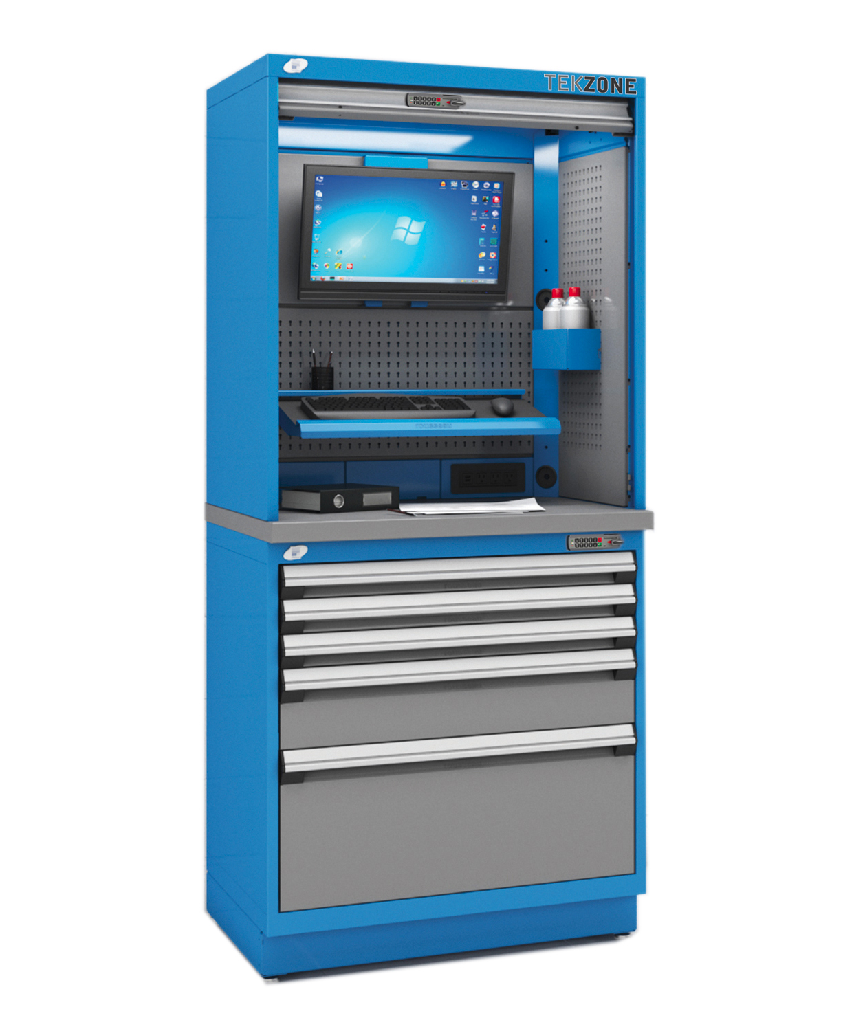 399TZC010P Rousseau® Toolbox with Secured Hutch, 36"W x 24"D x 80"H